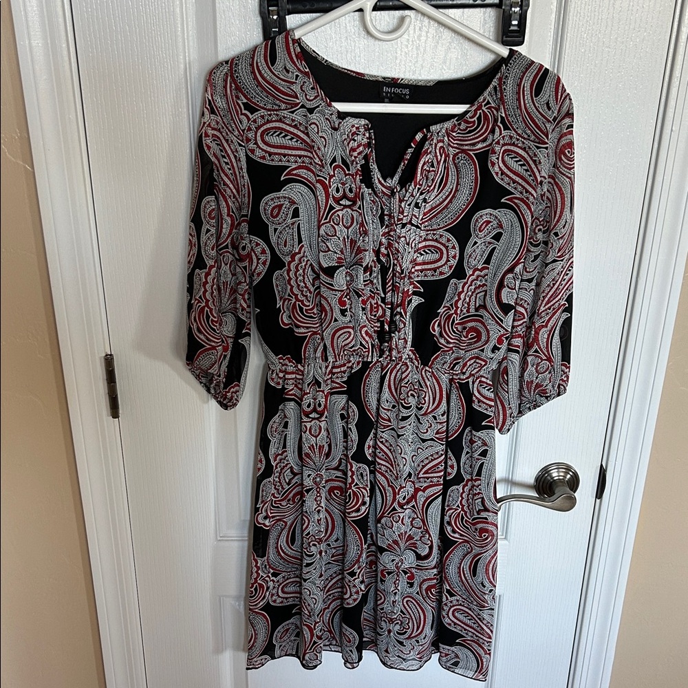 Enfocus Studio Red and Black Patterned Dress